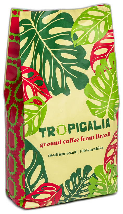 Tropicalia 850g ground coffee bag, rotating 360 degree view